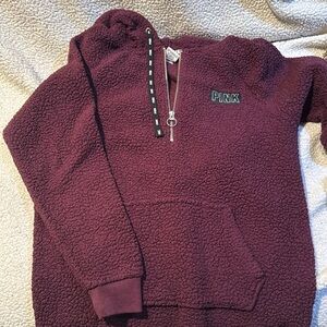 Pink oversized quarter zip sherpa hoodie